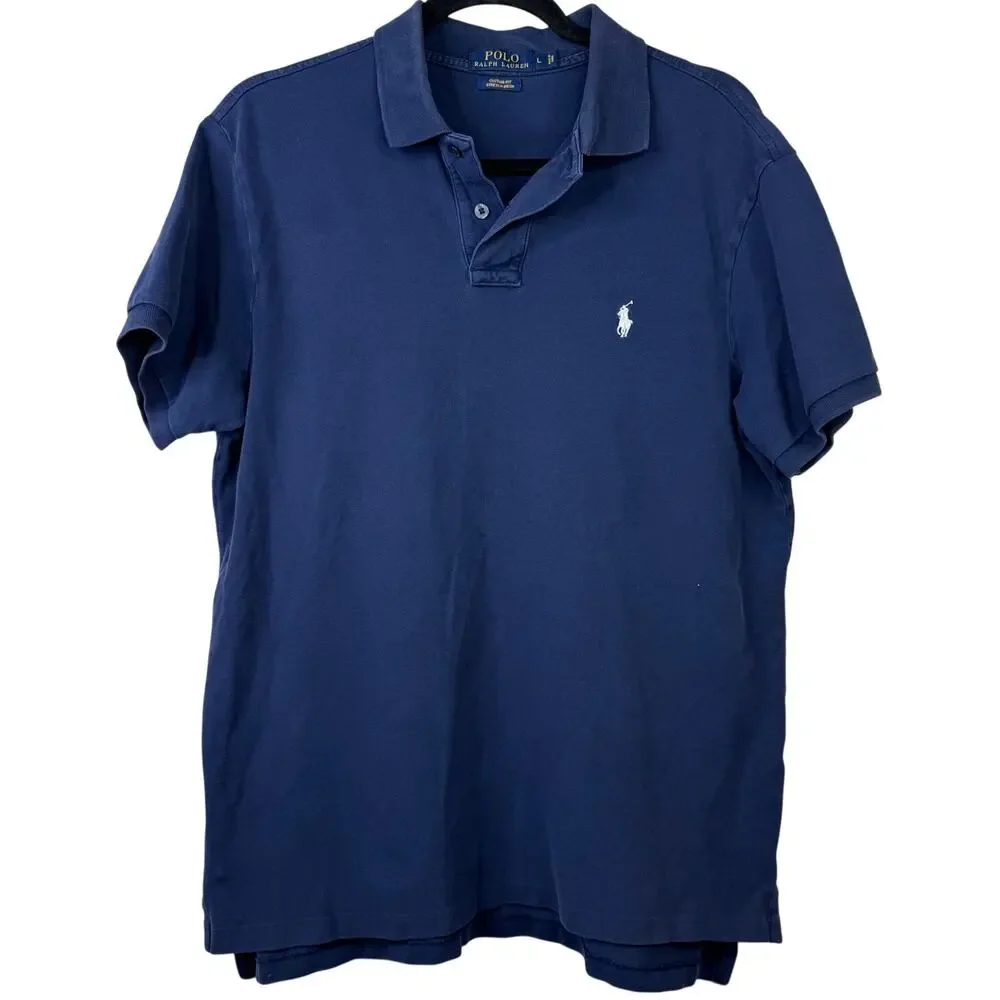 Polo Ralph Lauren Men's RL French Navy Custom Fit Stretch Mesh Polo Shirt Large